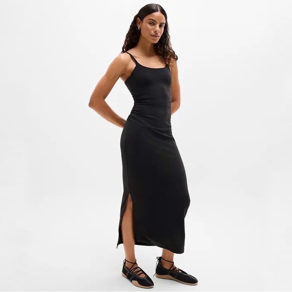 Athleta | Transcend Maxi Dress Black Ruched Side Slit‎ Size S